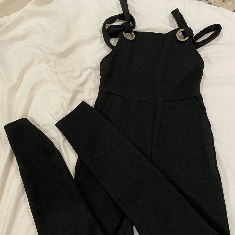 Black One Tie One Piece Jumpsuit / Romper